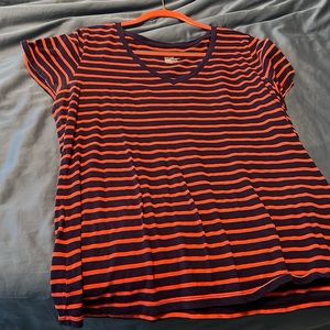 Navy and orange striped v neck